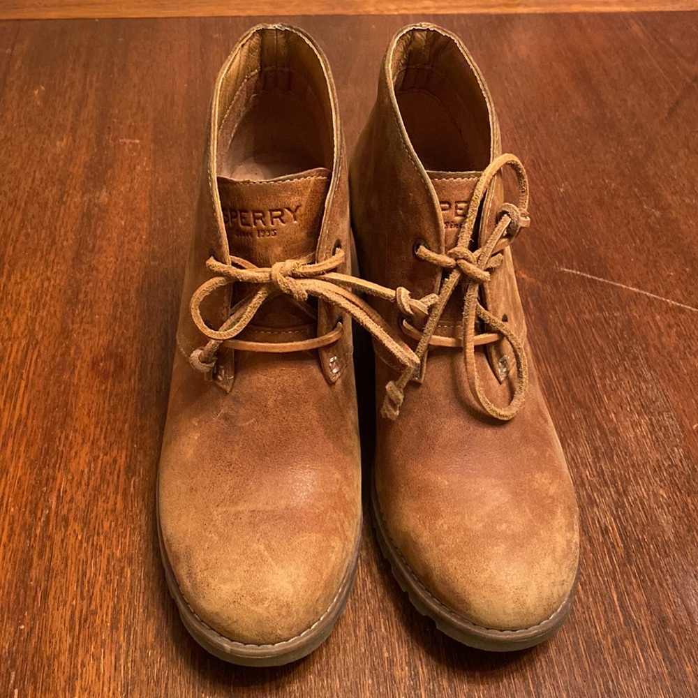 Sperry Top-sider Harlow Leather Wedge Bootie US 7.5